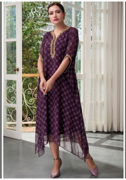 Purple Viscose Georgette  Kaftan Kurti 